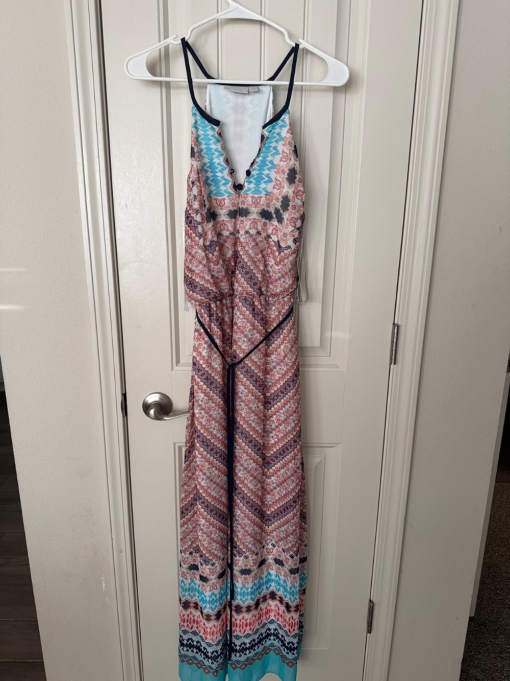 Bisou Bisou Blue & Coral Printed Sleeveless Dress